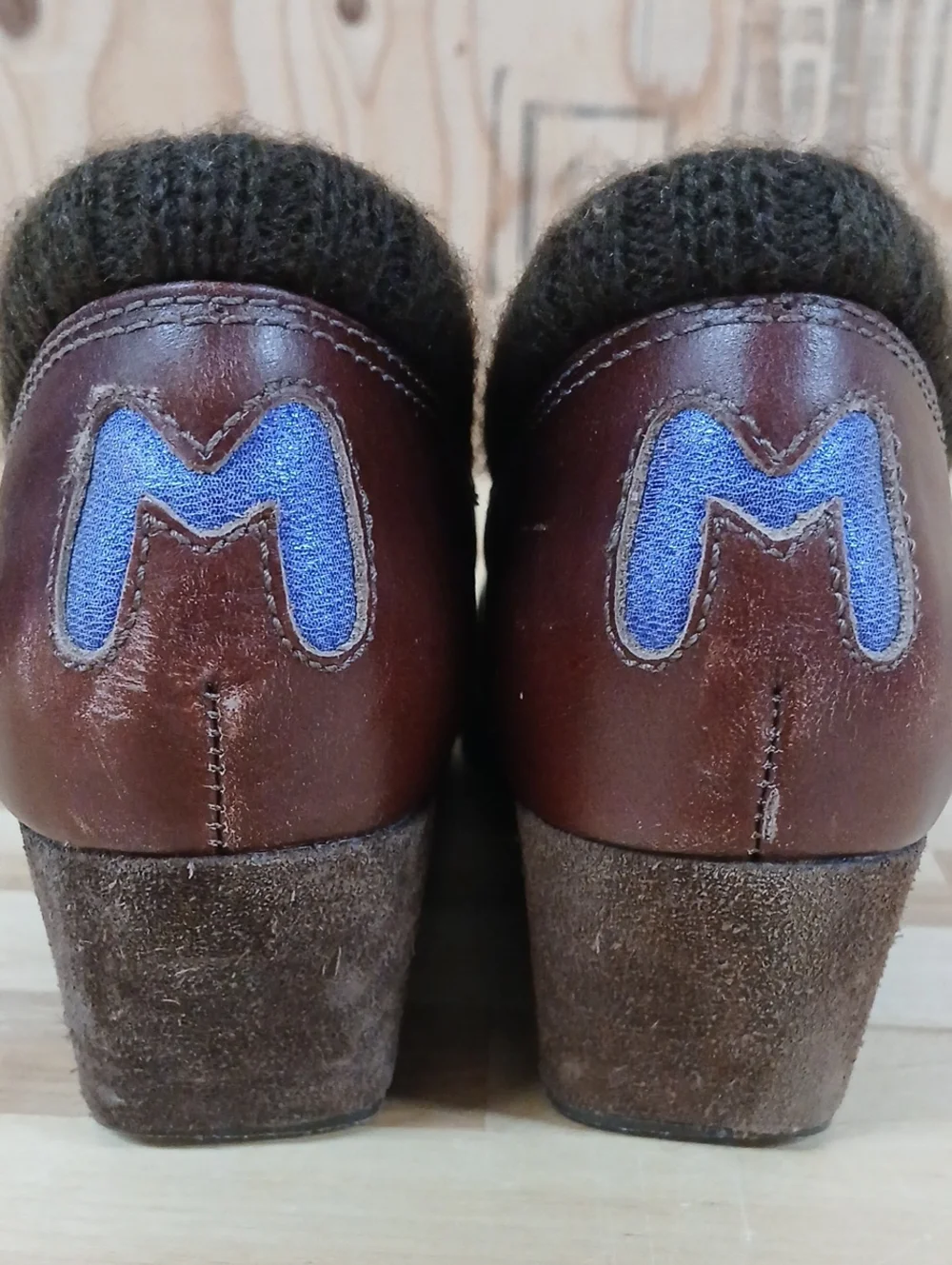 M By Morenatom Brown Leather and Suede Wedge Shoes with Textured Panel Size 9 B